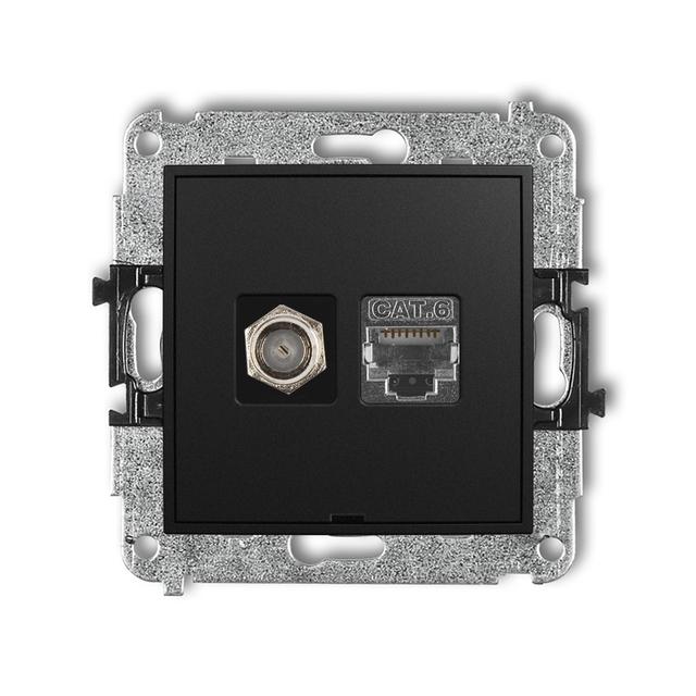 MINI Mechanizm gniazda antenowego poj. typu F (SAT) + gniazda komp. poj. 1xRJ45, kat. 6 ekranowany,