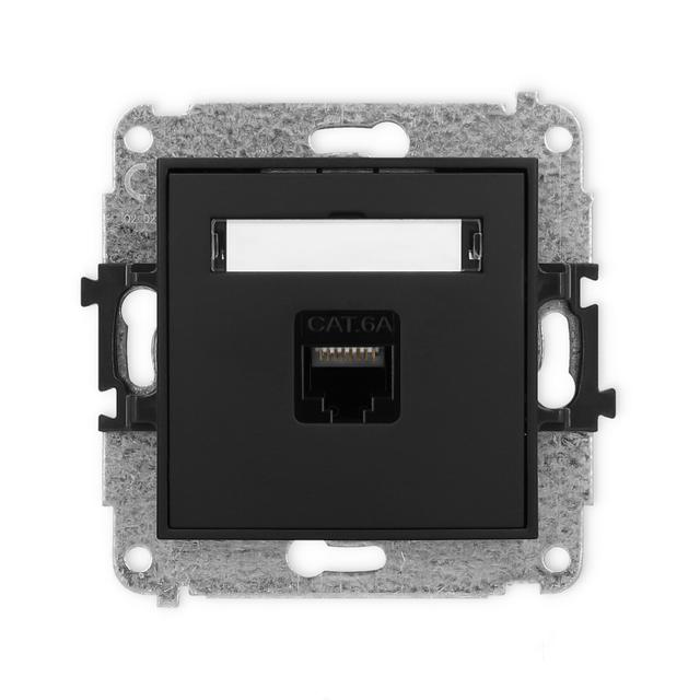 MINI Mechanizm gniazda komputerowego pojedynczego 1xRJ45, kat. 6A, 8-stykowy czarny mat