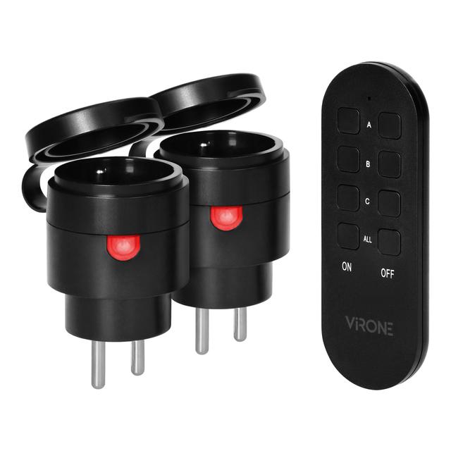 Zestaw bezprzewodowych gniazd MINI, sterowanych pilotem 2+1, 2300W, IP44 RS-7 ORNO
