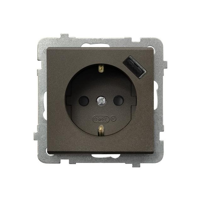 SONATA Gniazdo pojedyncze z uziemieniem schuko z przesłonami torów prądowych, z ładowarką USB - kolo