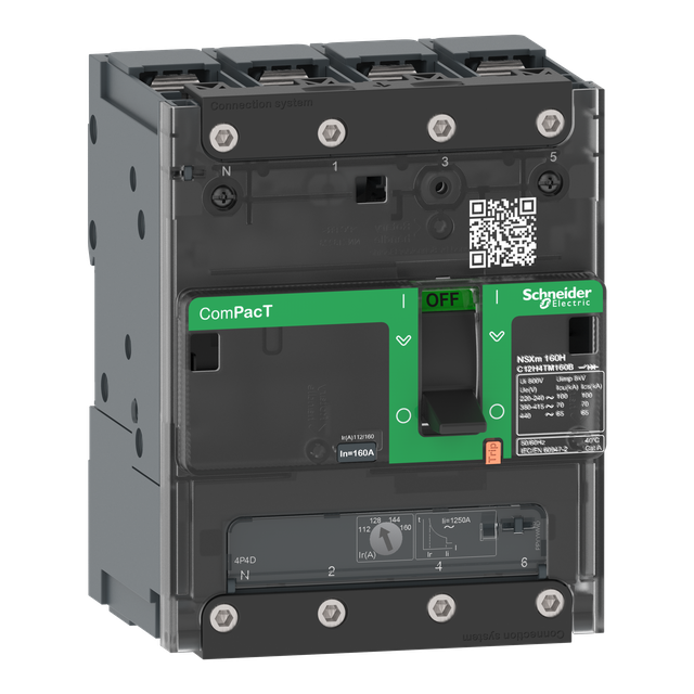 Wyłącznik, ComPacT NSXm, TM160D, 4P, 25kA, zaciskane końcówki kablowe