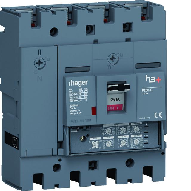 MCCB Wyłącznik mocy h3+ P250 4P 250A 70kA LSI HET251JR HAGER