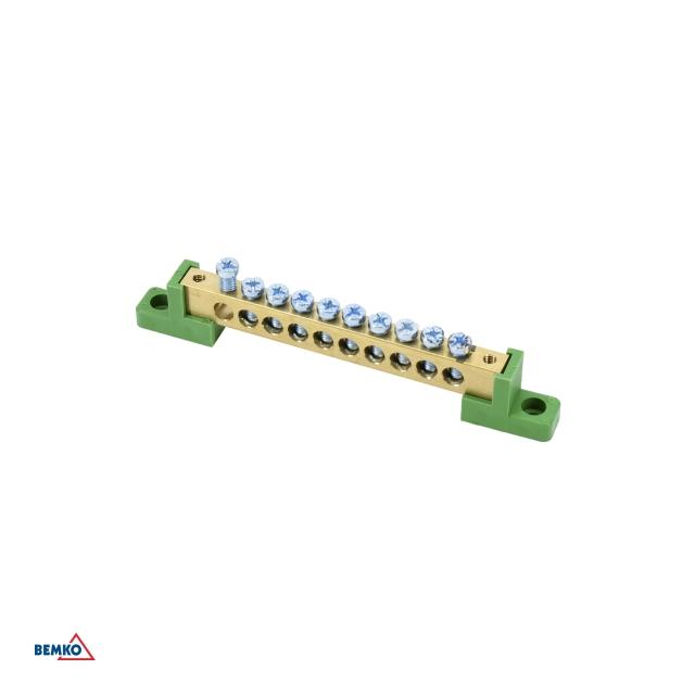 LISTWA ZACISKOWA NA IZOLATORACH PŁASKICH 8x12 10-TOROWA ZIELONA