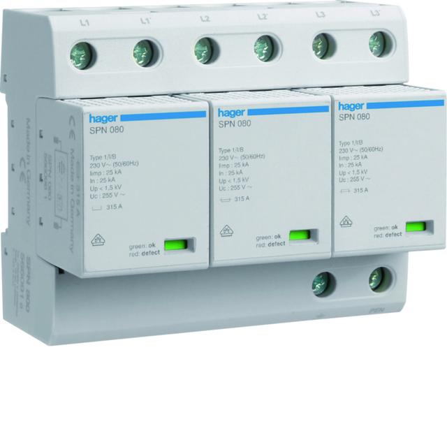 SPD Ogranicznik przepięć T1 kombinowany 3P sieć TN-C Iimp=75kA Up?1,5kV