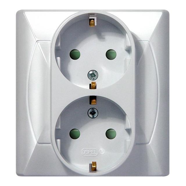 AKCENT Gniazdo podwójne z uziemieniem schuko z przesłonami torów prądowych - kolor biały