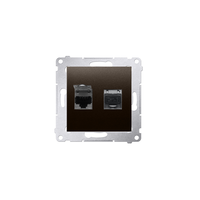 Simon 54 Gniazdo komputerowe podwójne RJ45 kategoria 6 ekranowane z przesłoną przeciwkurzową brąz ma