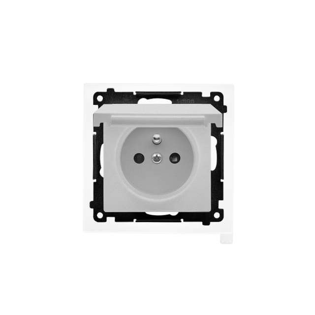 Simon 55 Gniazdo wtyczkowe do wersji IP44 z uszczelką szybkozłączka Klapka W kolorze pokrywy Aluminium mat TGZ1BCZ.01/143 KONTAKT