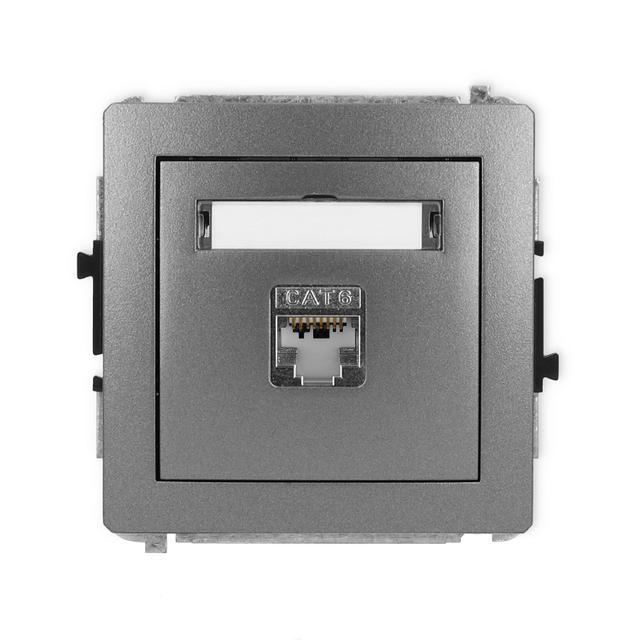 DECO Mechanizm gniazda komputerowego pojedynczego 1xRJ45, kat. 5e, ekranowany, 8-stykowy grafitowy