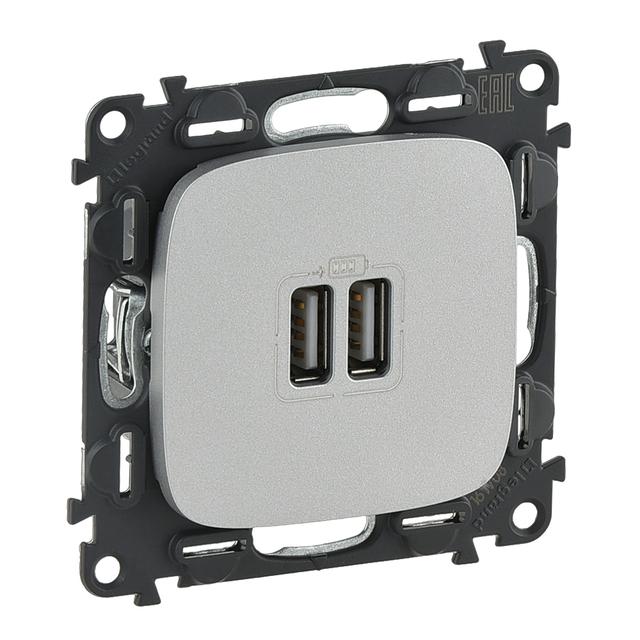 VALENA ALLURE - GNIAZDO ŁADOWANIA USB PODWÓJNE ALUMINIUM, Legrand