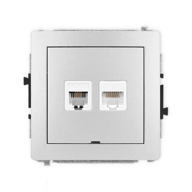 DECO Mechanizm gniazda telefonicznego pojedynczego 1xRJ11 + komputerowego pojedynczego 1xRJ45, kat.