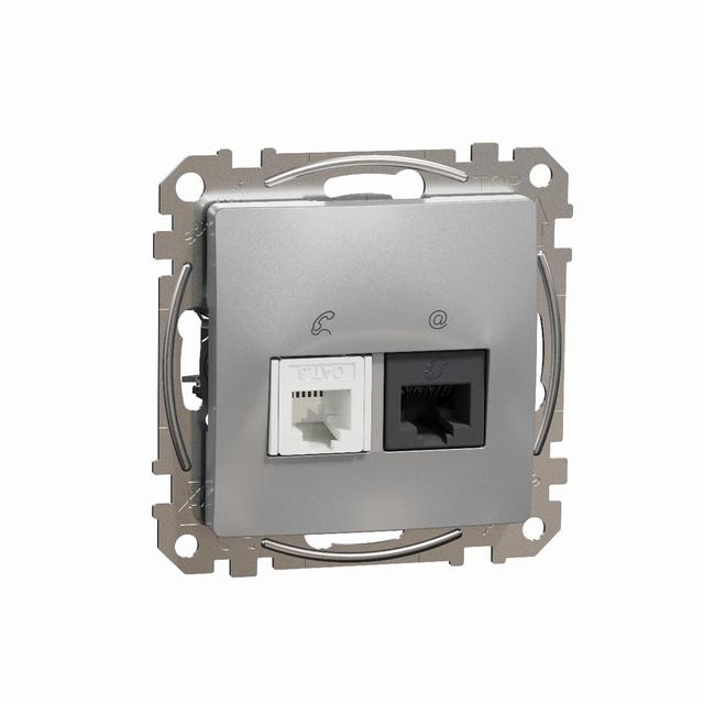 Sedna Design & Elements Gniazdo komputerowe-telefoniczne kat. 5e UTP srebrne aluminium SDD113458 Schneider