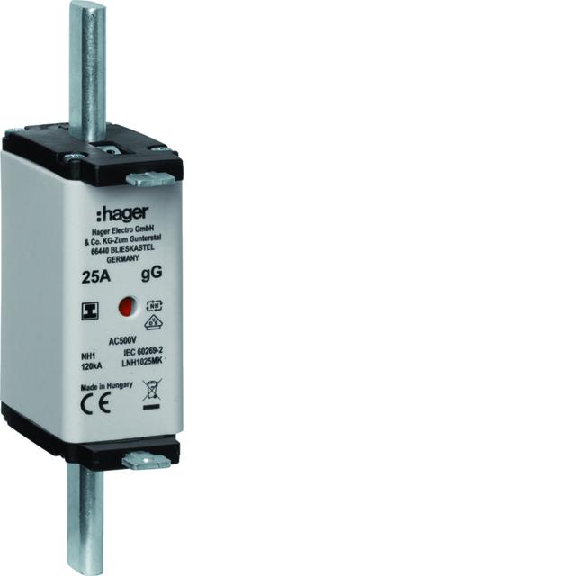 Wkładka bezp. nożowa NH1 wsk.podw. uchwyt izol. gG 25A 500 VAC LNH1025MK HAGER