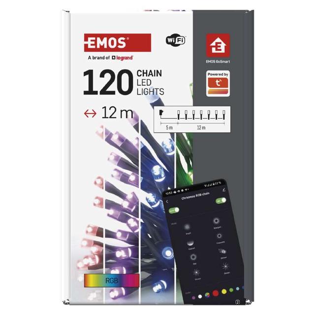 GoSmart lampki choinkowe 120LED 12m RGB czarny przewód 64 programów IP44 Wi-Fi D4ZR02 EMOS