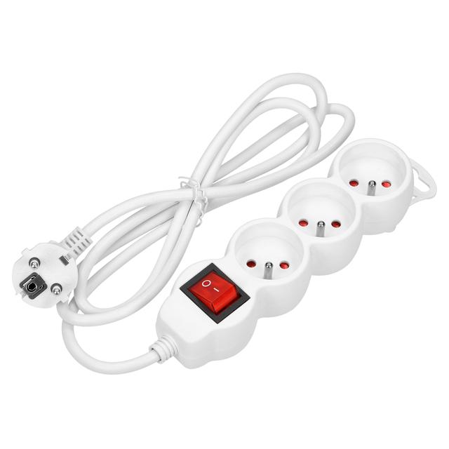 Przedłużacz 3-krotny z wyłącznikiem 3m H05VV-F Imax 10,Abiały OR-AE-13146/W/3M ORNO