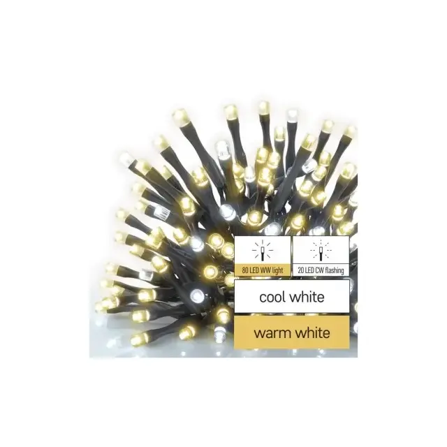 Oświetlenie łączone Standard - łańcuch 100 LED 10m ciepła + zimna biel, miga, IP44, timer