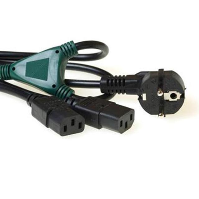 Kabel zasilający split CEE7/7 - 2xC13 czarny 1m
