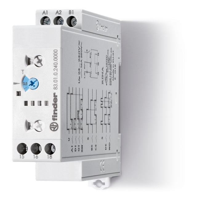 Przekaźnik czasowy modułowy serii 83: 1P 16A 24…240V AC/DC 83.01.0.240.0000 /5szt./ FINDER