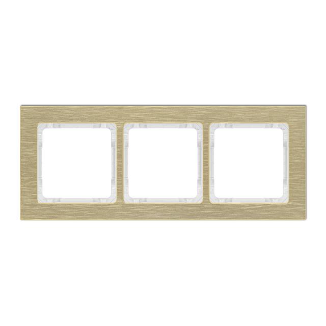 DECO Ramka uniwersalna potrójna - aluminium szczotkowane (ramka: kolor mosiężny; spód: biały) mosięż