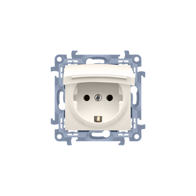 Simon 10 Gniazdo Schuko IP44 z uszczelką z przesłonami klapka w kol. pokrywy 16A Krem