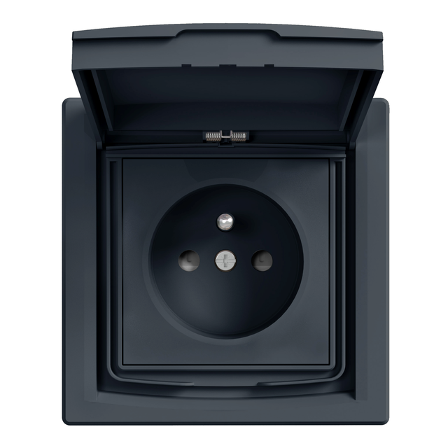 Asfora, gniazdo 2P+PE, z przesłonami, 1-krotne, IP44, z ramką, antracyt