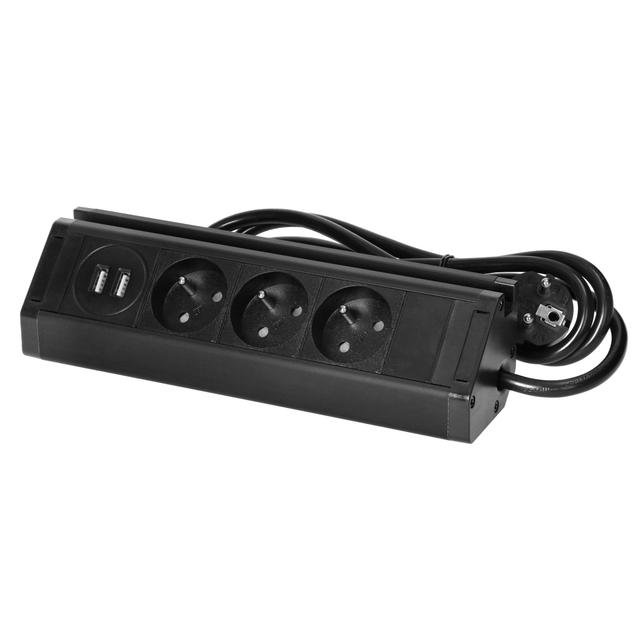 Gniazdo meblowe z uchwytem na telefon ładowarką USB i przewodem 1,5m 3x2P+Z 2xUSB (typ A 2,4A) FS-15