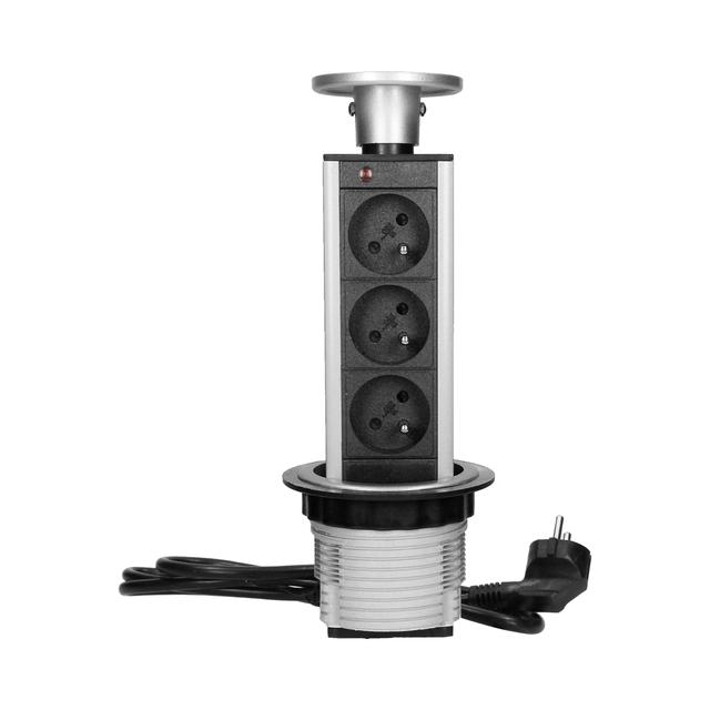 Gniazdo meblowe O8cm wysuwane z blatu, z przewodem 1,8m, 3x2P+Z