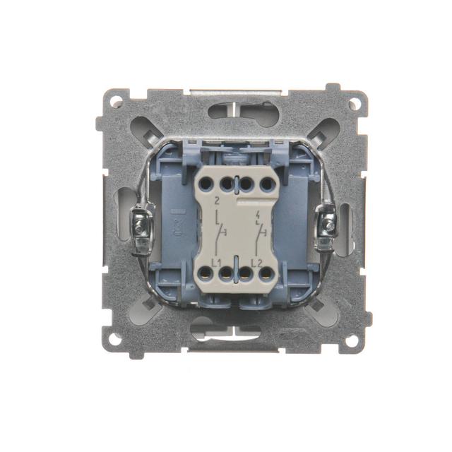 Simon Basic Przycisk podwójny zwierny dwuobwodowy: 2 wejścia 2 wyjścia 16A szybkozłączka srebrny mat