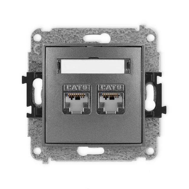 ICON Mechanizm gniazda komputerowego podwójnego 2xRJ45, kat. 6, ekranowany, 8-stykowy grafitowy
