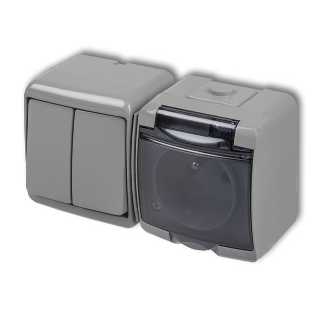 JUNIOR Łącznik świecznikowy z gniazdem pojedynczym z uziemieniem 2P+Z (klapka dymna; bez przesłon) 1