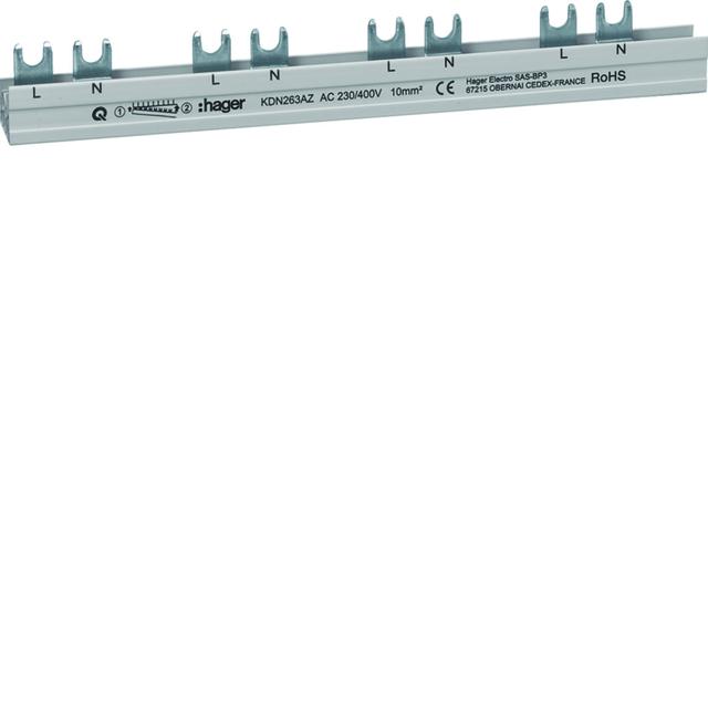 Szyna grzebieniowa widełkowa pozioma L+N+ przerwa 1M 10mm2 63A 12M KDN263AZ HAGER