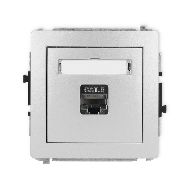 DECO Mechanizm gniazda komputerowego pojedynczego 1xRJ45, kat. 8, ekranowany, 8-stykowy srebrny meta