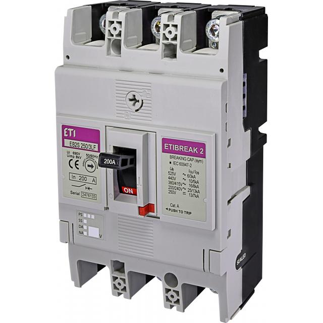 Wyłącznik mocy 3P 16kA wyzw. TM (bez regulacji) EB2S 250/3LF 200A 3P 004671812 ETI
