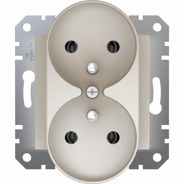 Asfora, gniazdo 2x2P+PE do systemu ramkowego, krem
