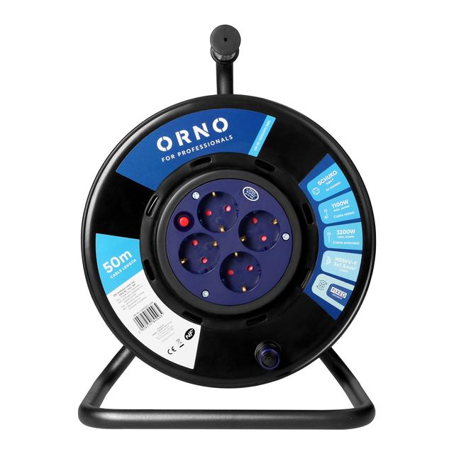 Przedłużacz bębnowy, 4 gniazda 2P+Z Schuko, kabel PVC H05VV-F 3x1,5mm2, długość - 50m, STAŁE GNIAZDA