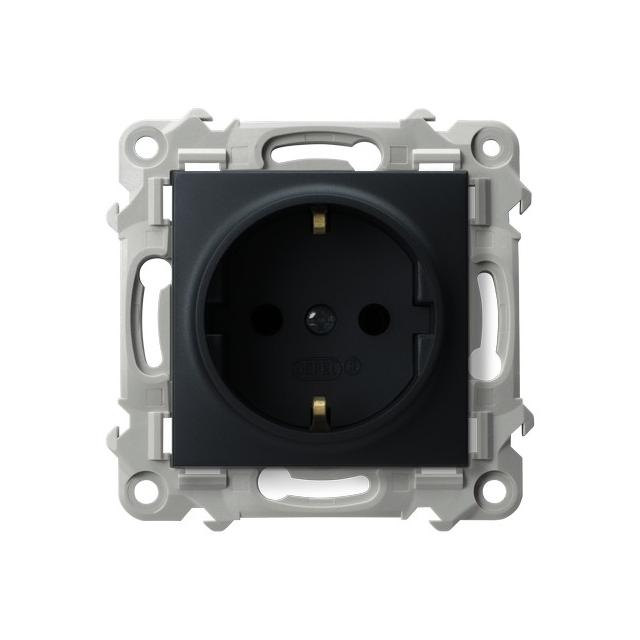 SZAFIR Gniazdo pojedyncze z uziemieniem schuko - kolor czarny metalik