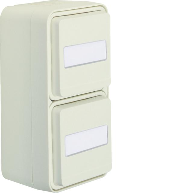 BERKER W.1 Gniazdo SCHUKO 2P+Z podwójne pionowe z polem opisowym kompletne IP55 biały 47703532 HAGER
