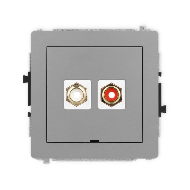 DECO Mechanizm gniazda podwójnego RCA, bez pola opisowego (typu cinch - biały i czerwony, pozłacany)