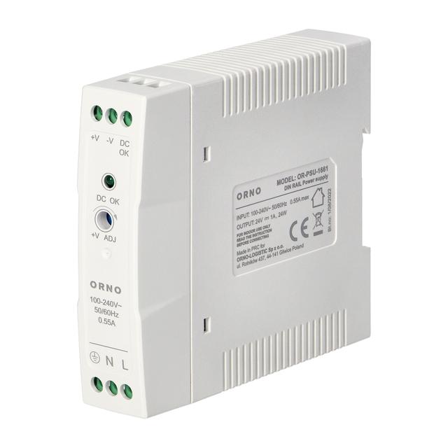 Zasilacz przemysłowy na szynę DIN 24VDC 1A 20W obudowa z tworzywa sztucznego OR-PSU-1661 ORNO