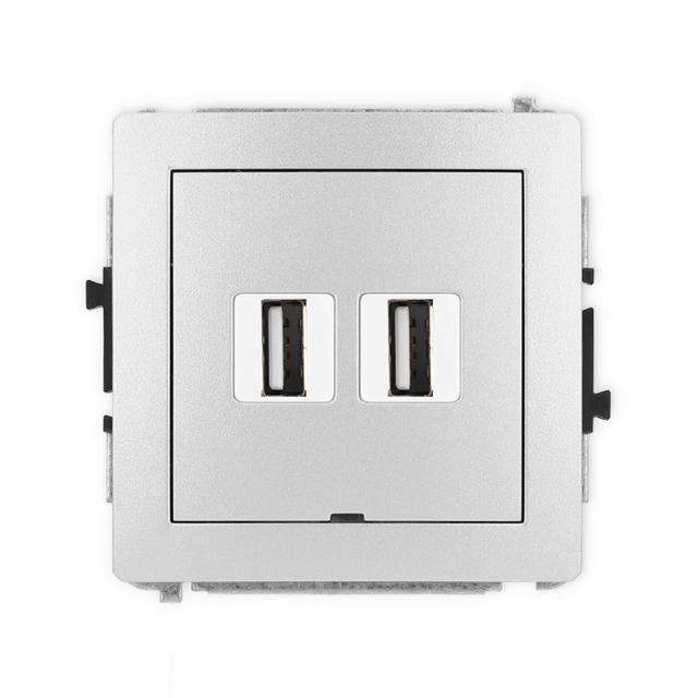 DECO Mechanizm gniazda podwójnego 2xUSB A-A 2.0, bez pola opisowego srebrny metalik