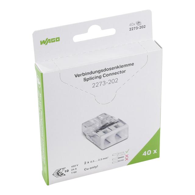 Szybkozłączka 2x 0,5‑2,5mm2 transparentna 2273‑202, 2273‑202/995‑040 /40szt./ WAGO