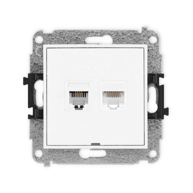 MINI Mechanizm gniazda telefonicznego pojedynczego 1xRJ11 + komputerowego pojedynczego 1xRJ45, kat.