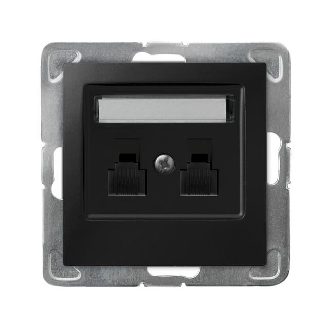 IMPRESJA Gniazdo telefoniczne podwójne równoległe - kolor czarny metalik