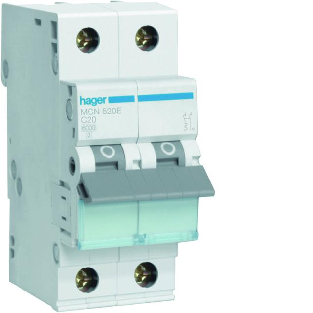 MCB Wyłącznik nadprądowy 6kA 1P+N C 20A MCN520E HAGER