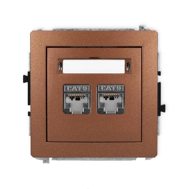 DECO Mechanizm gniazda komputerowego podwójnego 2xRJ45, kat. 6, ekranowany, 8-stykowy brązowy metali
