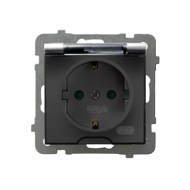 AS Gniazdo bryzgoszczelne z uziemieniem schuko IP-44 z przesłonami torów prądowych wieczko przezrocz
