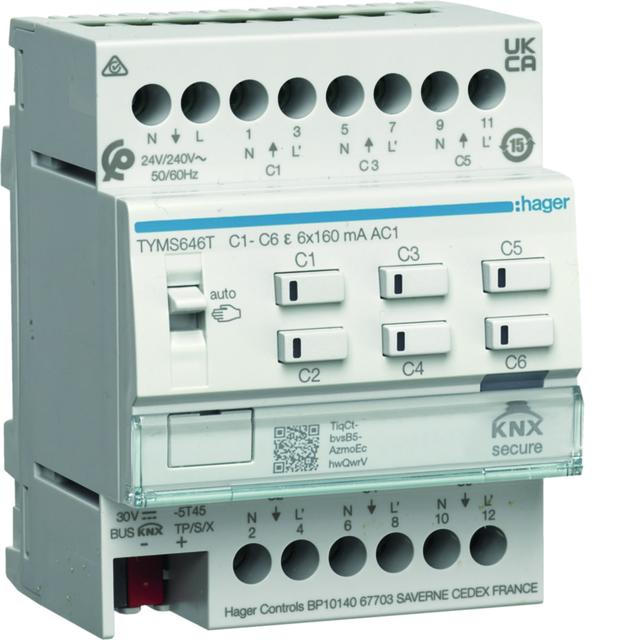 KNX e/s Elektroniczny sterownik grzewczy 6-kanałowy, 24/230 V AC KNX secure TYMS646T HAGER