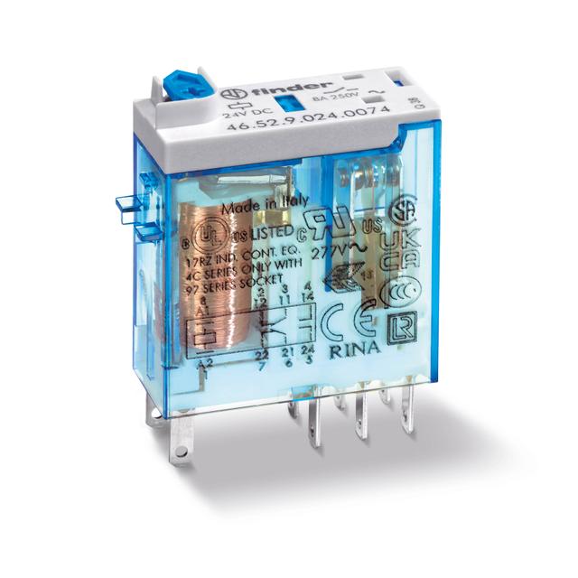 Miniaturowy przekaźnik przemysłowy 2 P; 8A; 24V DC; przycisk test. + LED + mech. wskaźnik zadziałani