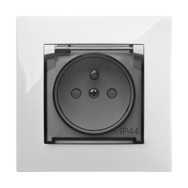 CARLA gniazdo 2P+Z IP44 z przesłonami torów prądowych białe
