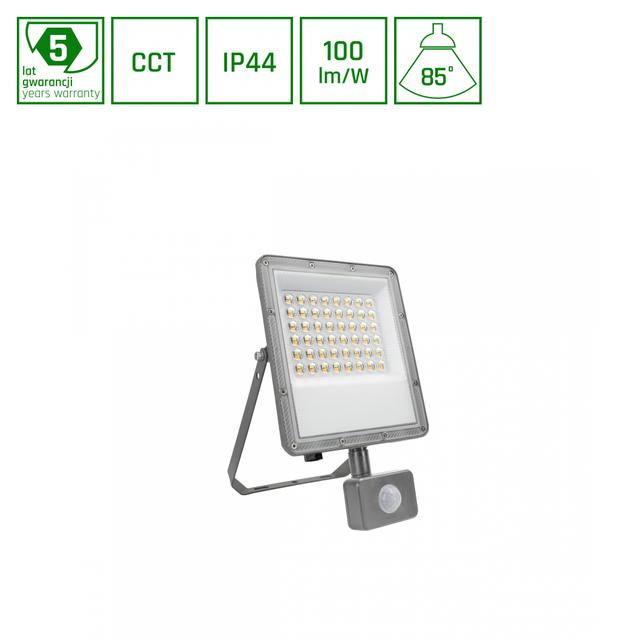 NOCTIS MAX CCT NAŚWIETLACZ 50W CCT 230V IP44 265x171x53mm SZARY CZUJNIK RUCHU 5 LAT GWARANCJI
