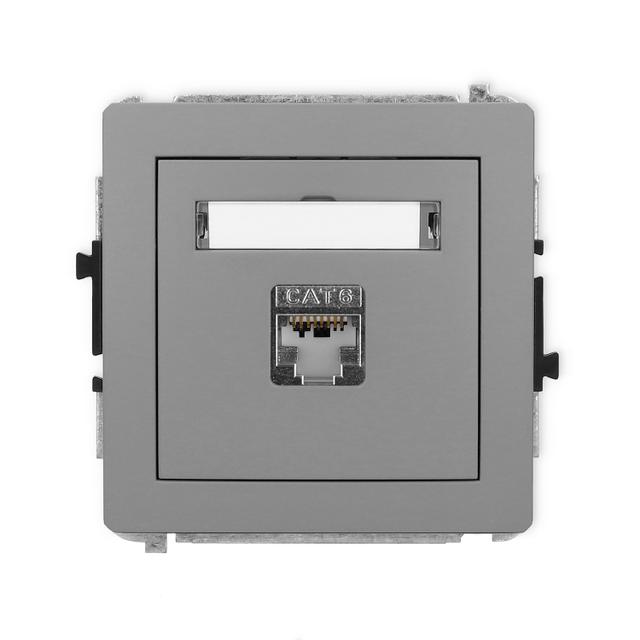 DECO Mechanizm gniazda komputerowego pojedynczego 1xRJ45, kat. 6, ekranowany, 8-stykowy szary mat